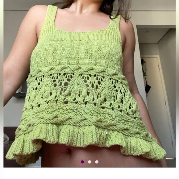 Zara Green Ribbed Cropped Tank Top - Picture 4 of 6